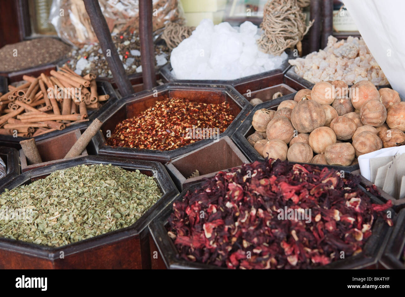 Spices for sale in the Spice Souk, Deira, Dubai, United Arab Emirates, Middle East Stock Photo
