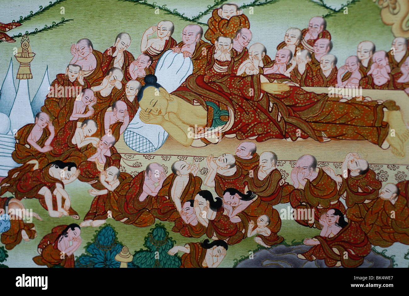 После смерти в буддизме. Смерть Будды картина. Тибетская живопись тханка Эрмитаж. Непал Будда картины. Тханка построение.