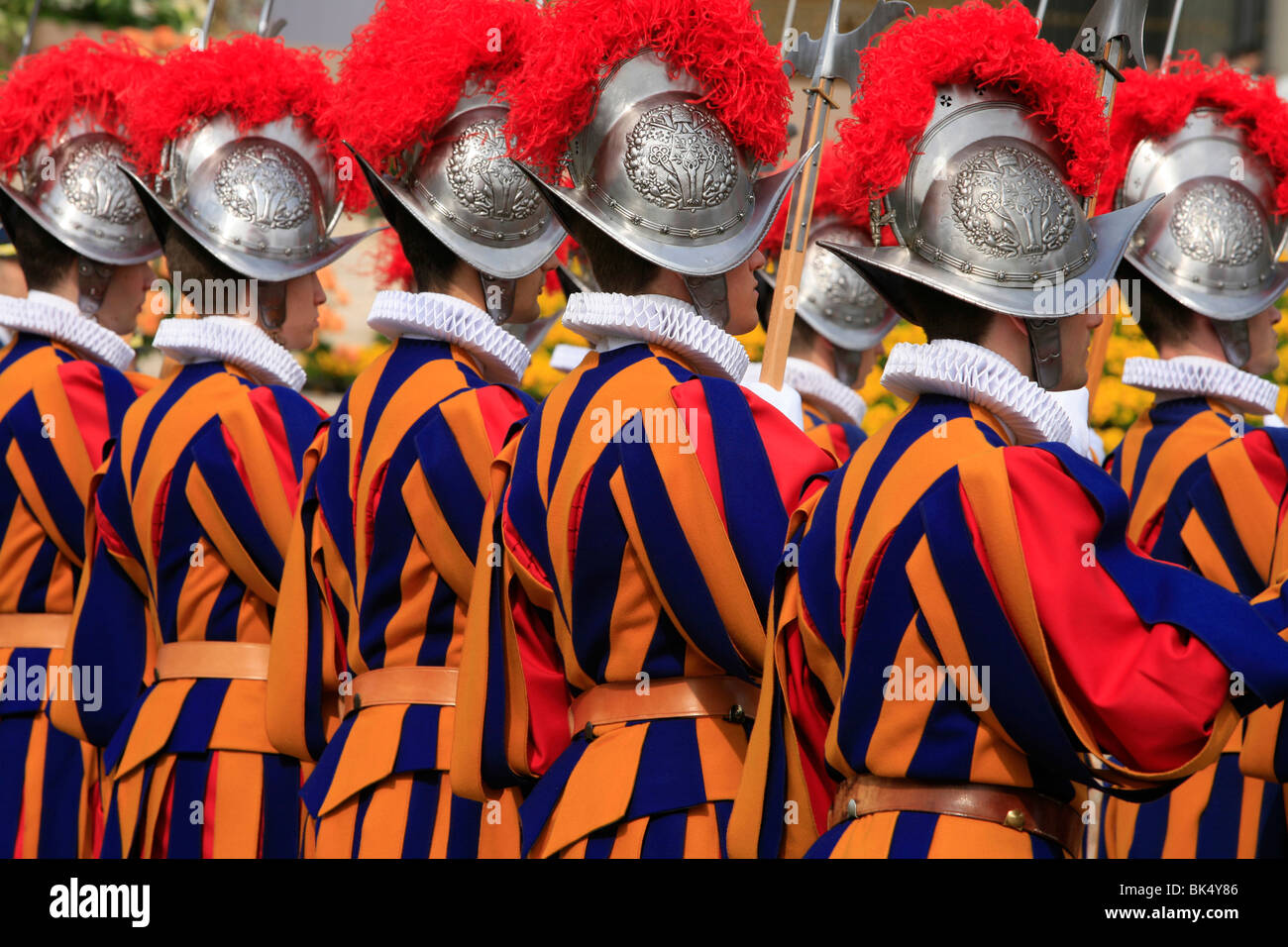Swiss guards parading, Vatican, Rome, Lazio, Italy, Europe Stock Photo