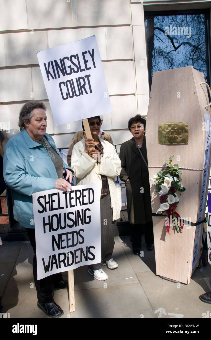 Demonstration by pensioners to demand protection for welfare services and fair pensionsand wardens for sheltered housing Stock Photo