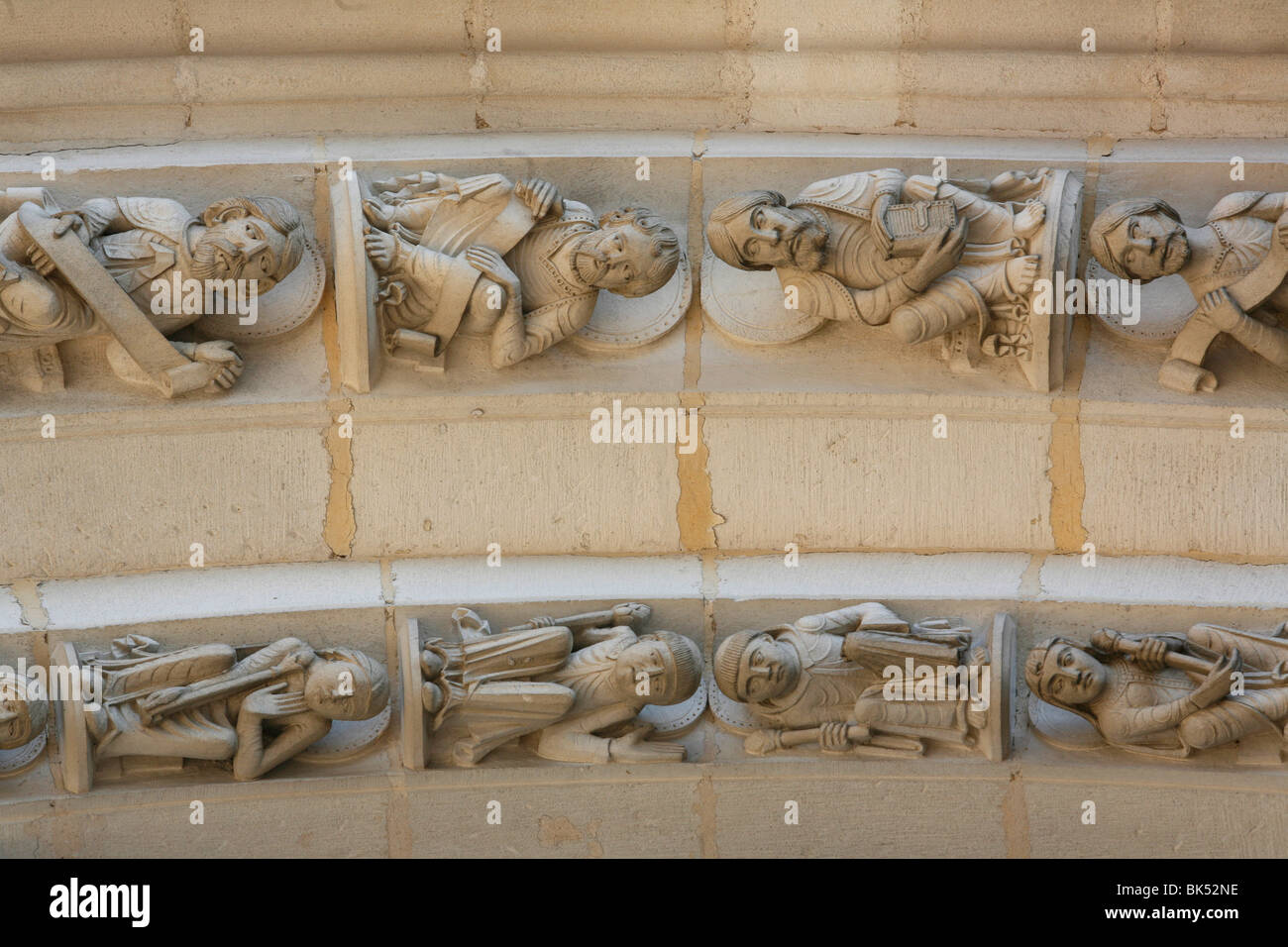 Sculptures on the arch, Vezelay Basilica, Vezelay, Yonne, Burgundy, France, Europe Stock Photo