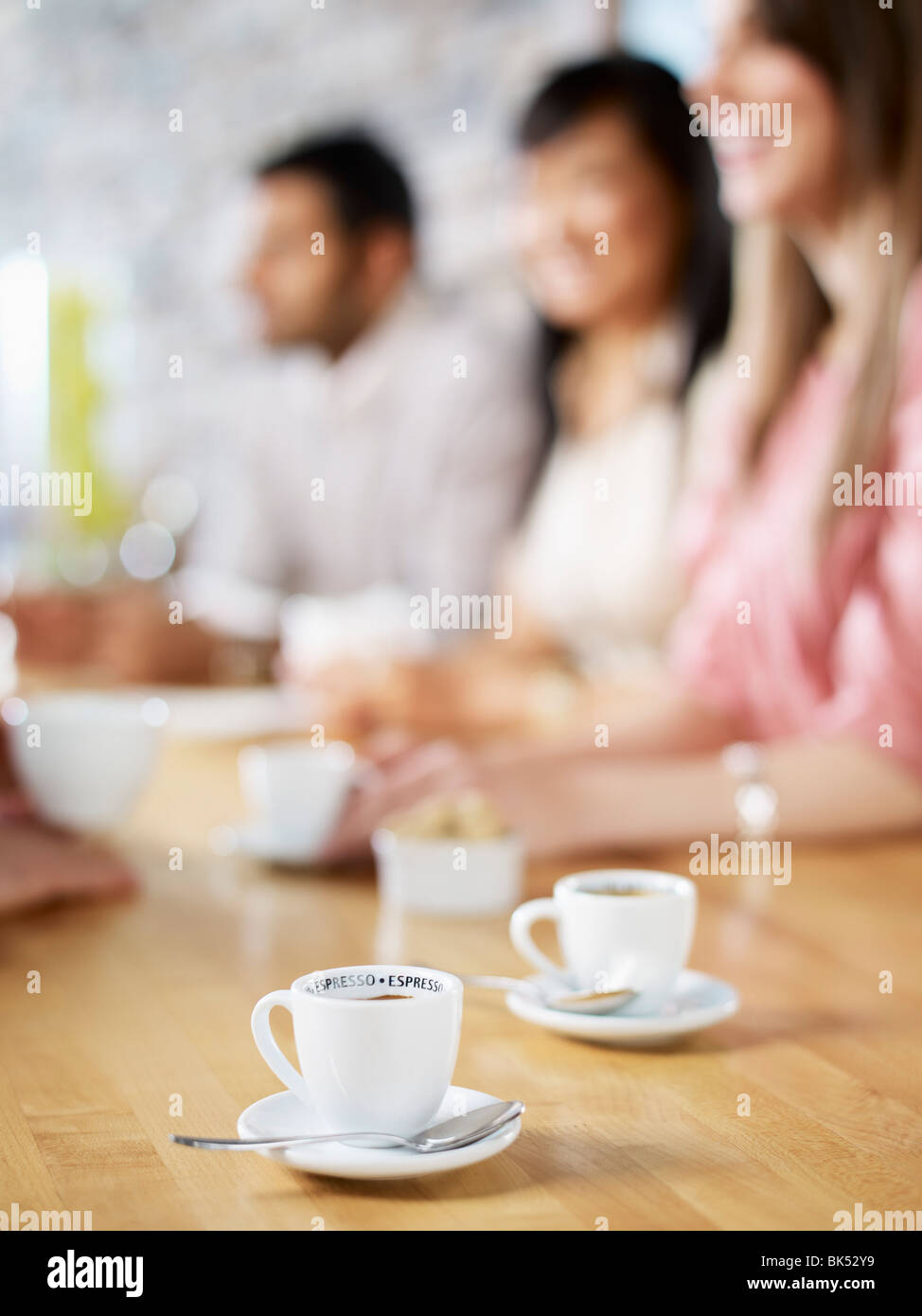 Cups of Coffee on Restaurant Table Stock Photo Alamy