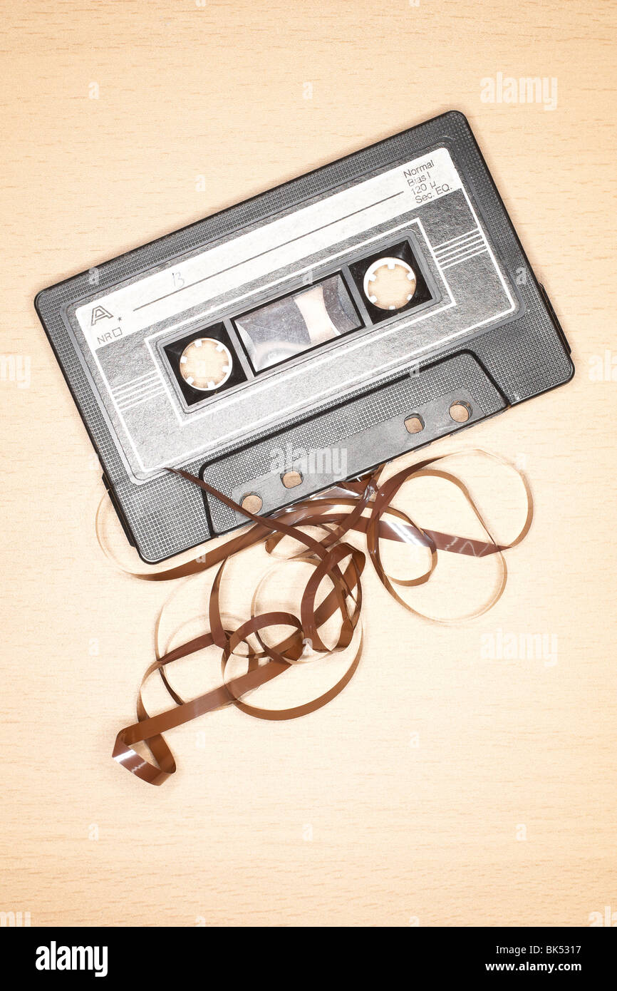 Unspooled Cassette Tape Stock Photo