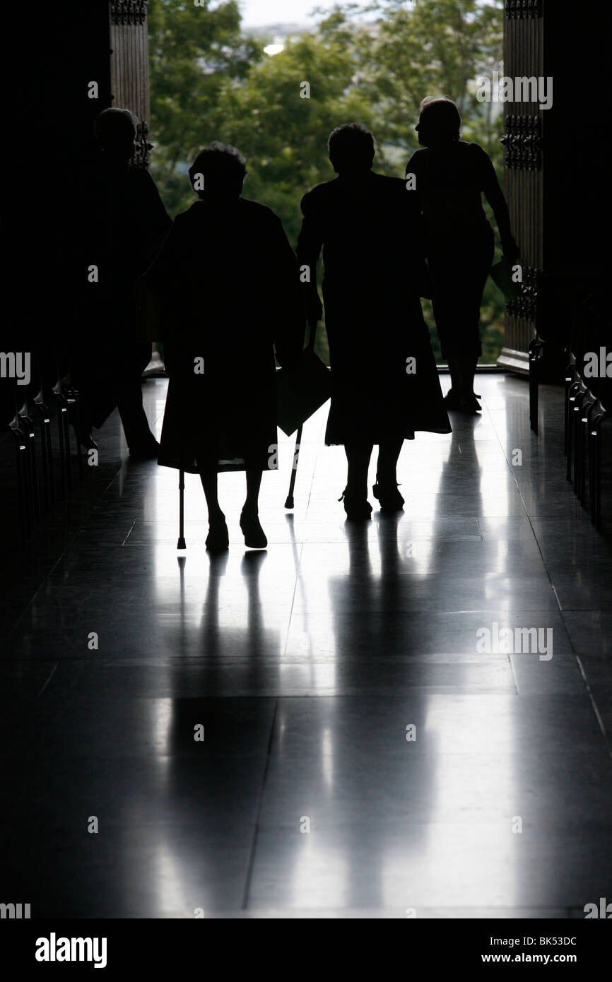 Parishioners leaving church, Annecy, Haute Savoie, France, Europe Stock Photo