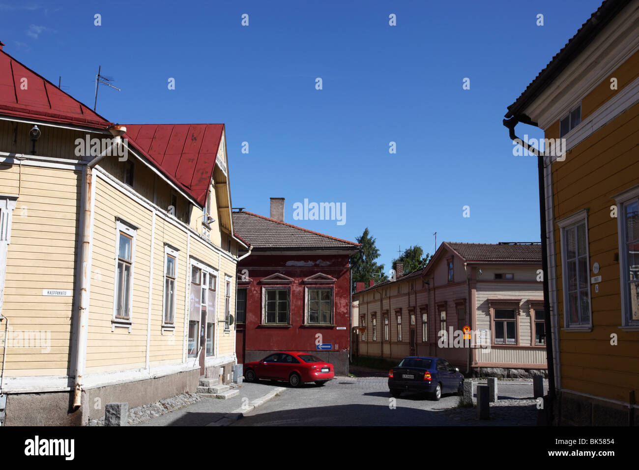 Historic street and wooden housing in Old Town, UNESCO World Heritage Site, Rauma, Satakunta, Finland, Scandinavia, Europe Stock Photo