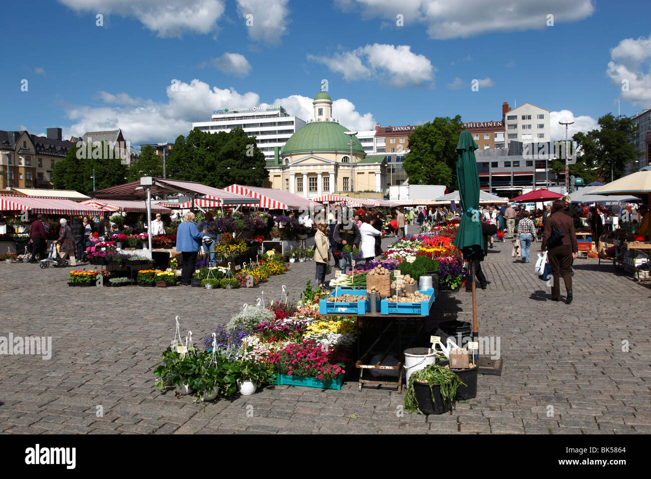 Stalls in Kauppatori Square (Market Square), Turku, Western Finland, Finland, Scandinavia, Europe Stock Photo