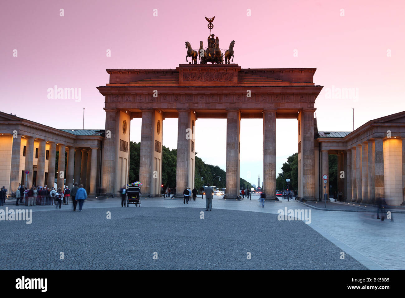 Brandenburg Gate at sunset, Pariser Platz, Unter Den Linden, Berlin, Germany, Europe Stock Photo
