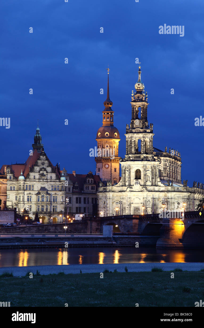 Catholic Hofkirche (Church of the Court) (St. Trinity Cathedral), Hausmann Tower, Dresden, Saxony, Germany Stock Photo