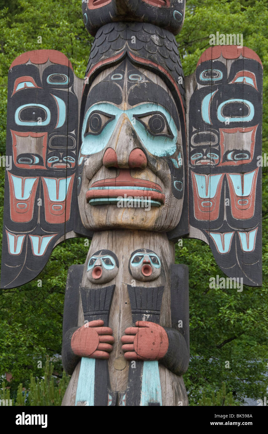 Tlingit Chief Johnson Totem Pole, Ketchikan, Alaska, United States of America, North America Stock Photo