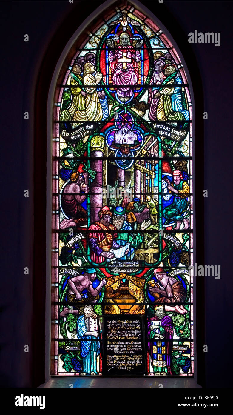 Religious stained glass in the city of Hamilton, Bermuda Stock Photo