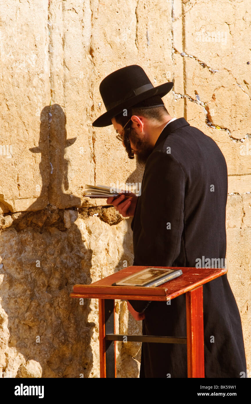 Worshipper at the Western Wall, Jerusalem, Israel, Middle East Stock Photo