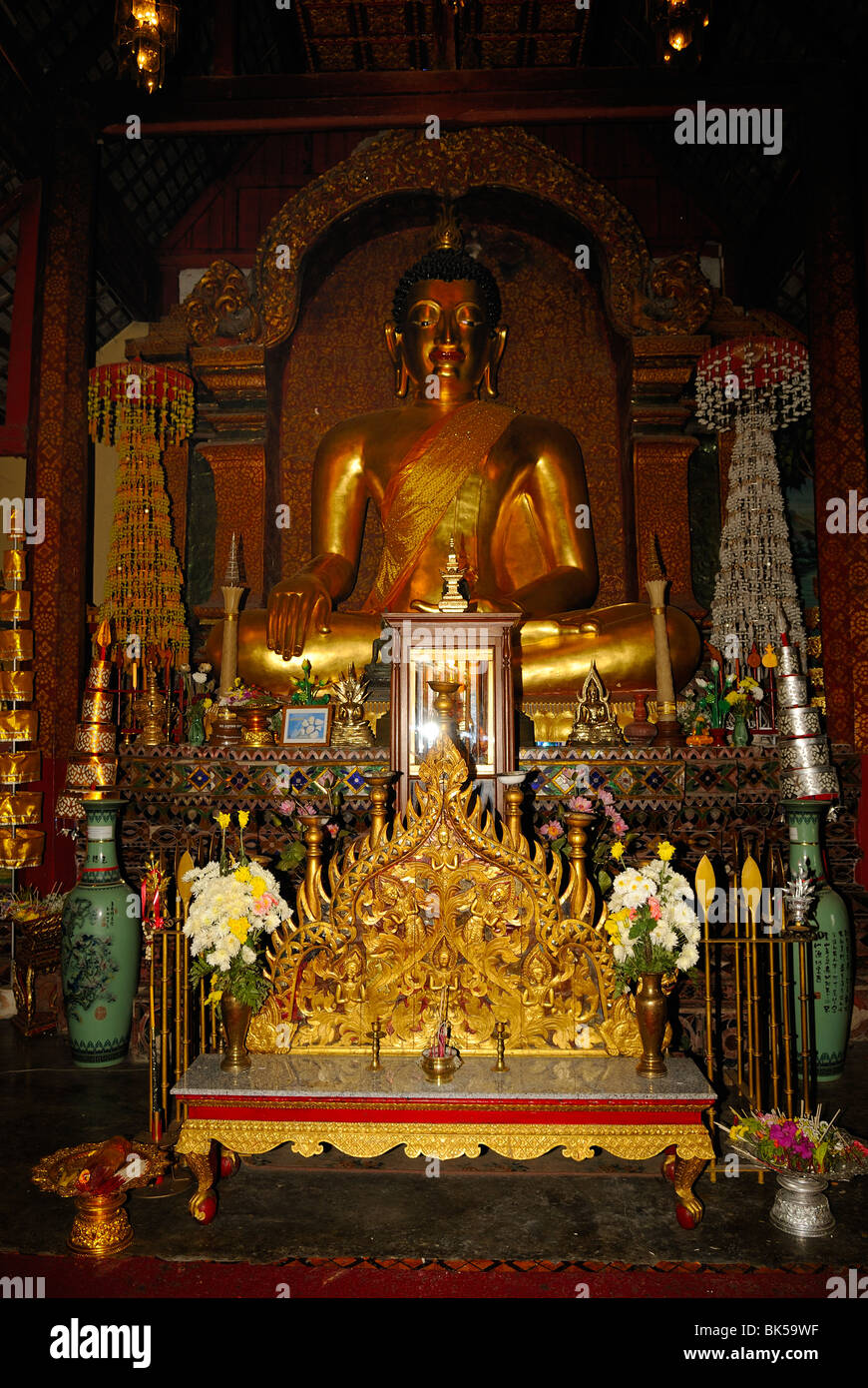 Sitting Buddha in a Buddhist temple in Chiang Mai, Thailand, Southeast Asia Stock Photo