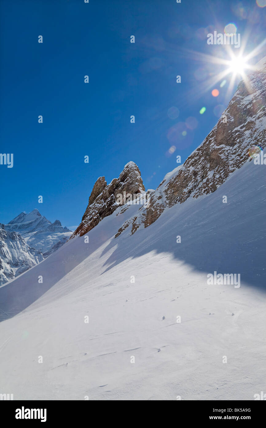 Mountain peaks above Grindelwald, Jungfrau region, Bernese Oberland, Swiss Alps, Switzerland, Europe Stock Photo