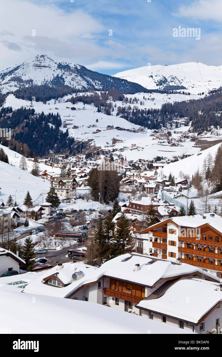 Sella Ronda ski area, Val Gardena, Sella Massif range of mountains under winter snow, Trentino-Alto Adige, Italy Stock Photo