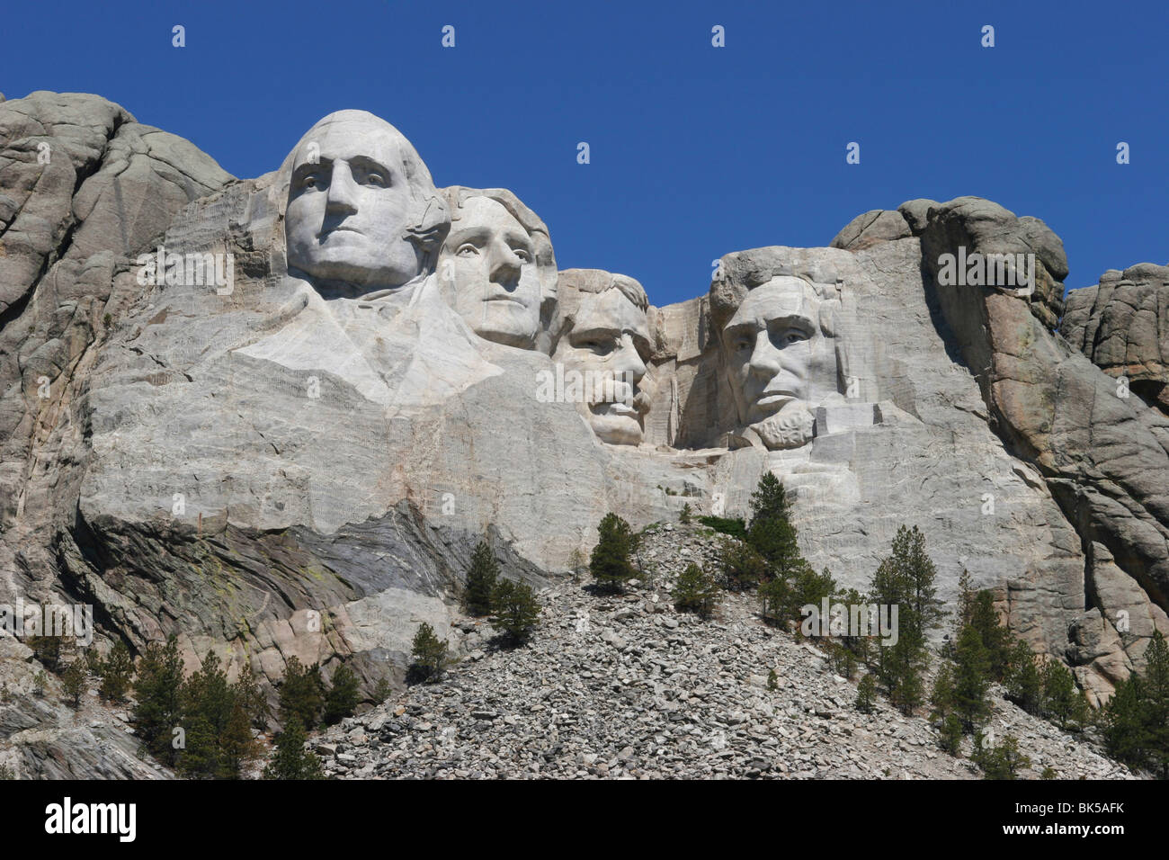 Low angle view of the sculptures of former US presidents, Mt Rushmore National Monument, Black Hills, South Dakota, USA Stock Photo