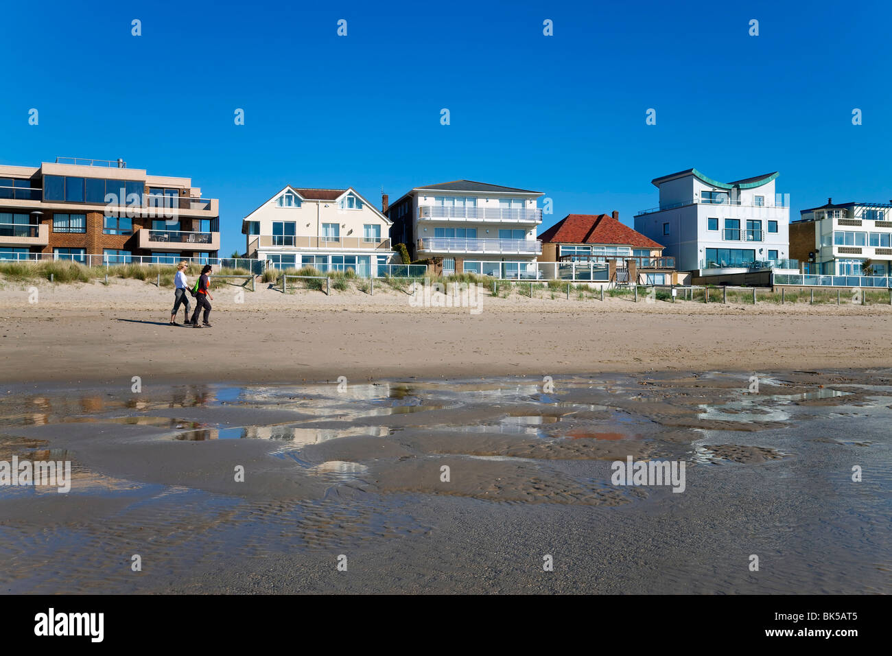 Row of houses overlooking the sea, Sandbanks, Poole, Dorset, England