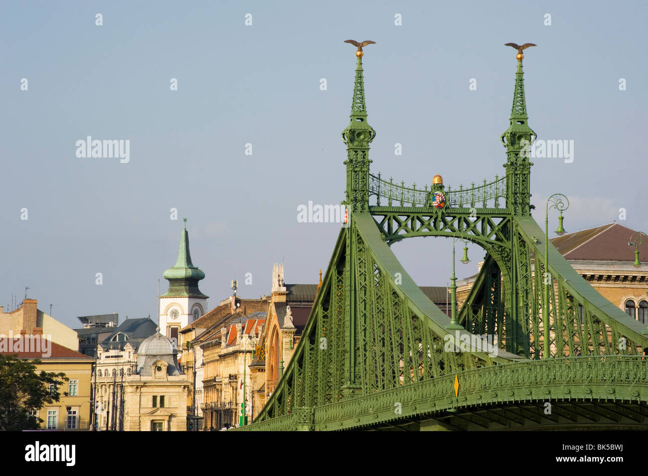 A view of Liberty Bridge and the Pest side, Budapest, Hungary, Europe Stock Photo