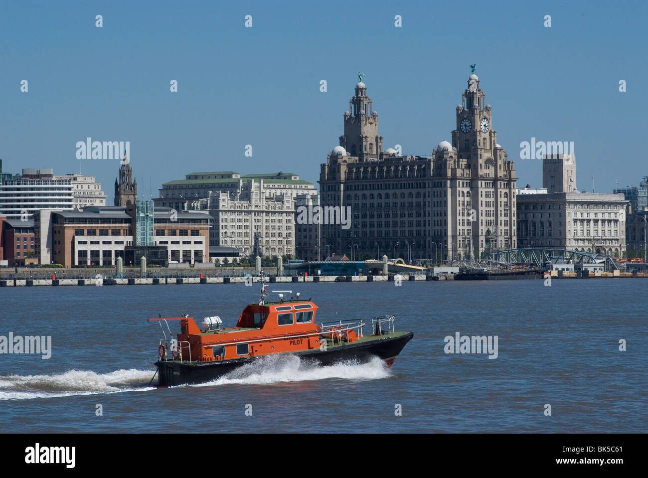 View of the Liverpool skyline and the Liver building, UK Stock Photo