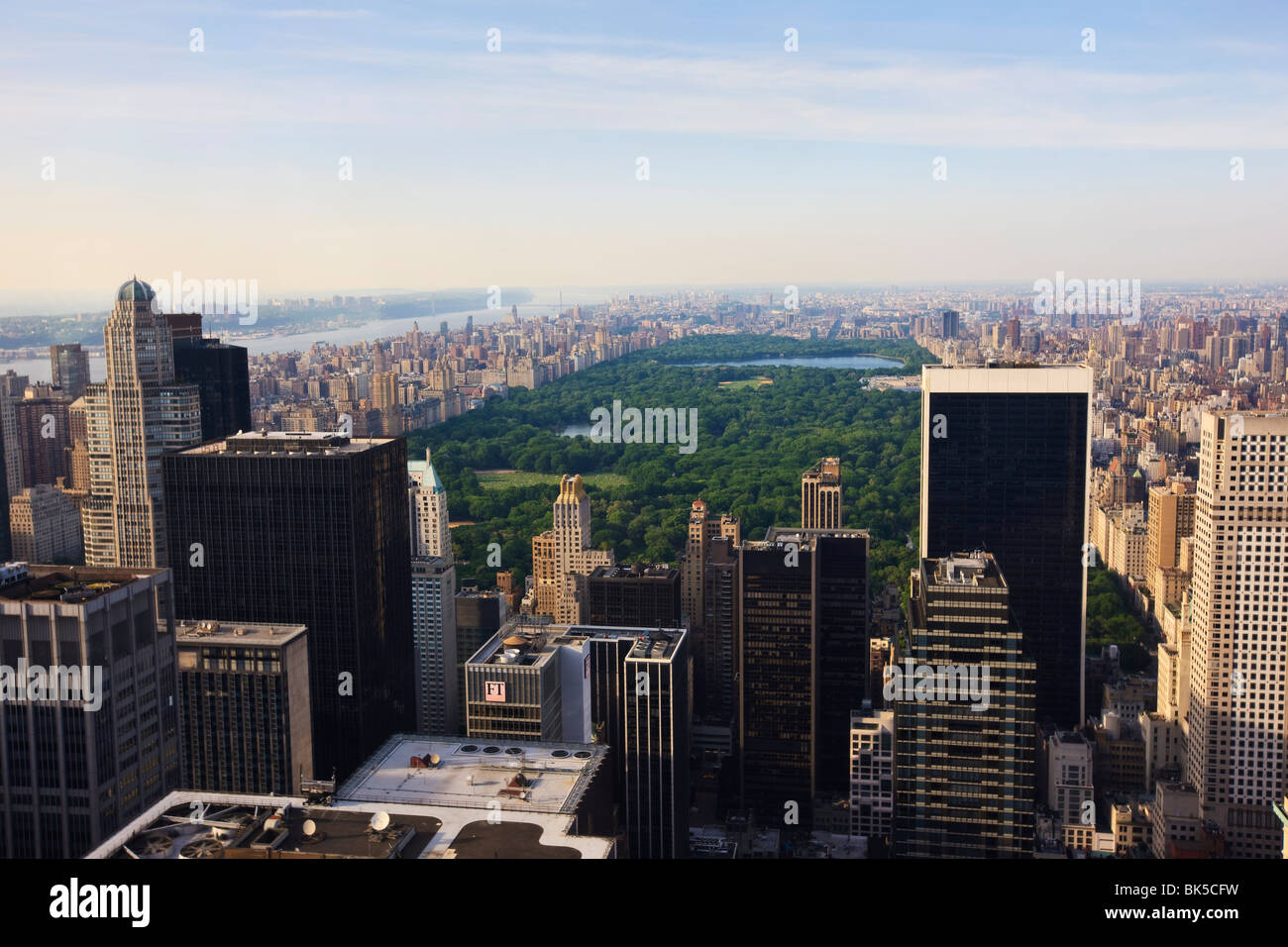 High angle view of Central Park, cityscape looking north, New York City, United States of America, North America Stock Photo