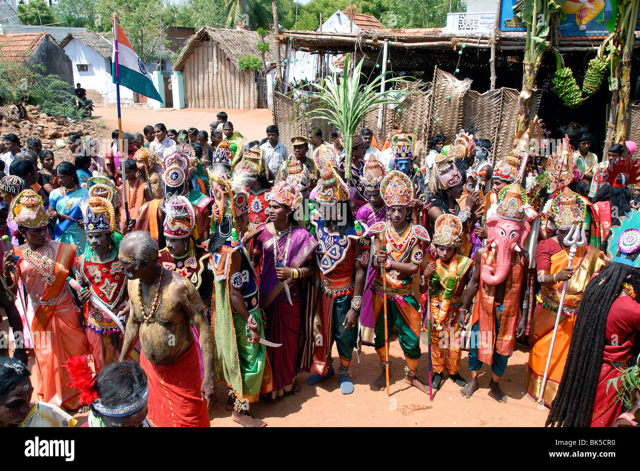 Folk artists performing in Dussehra festival, Kulasekarapattinam, Thoothukudi, Tamil Nadu, India