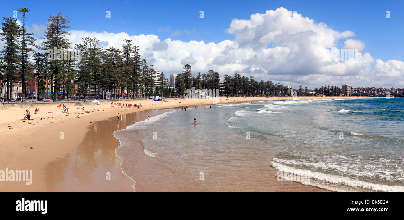 53MP High resolution panorama of Manly Beach from South Steyne, Sydney. Stock Photo