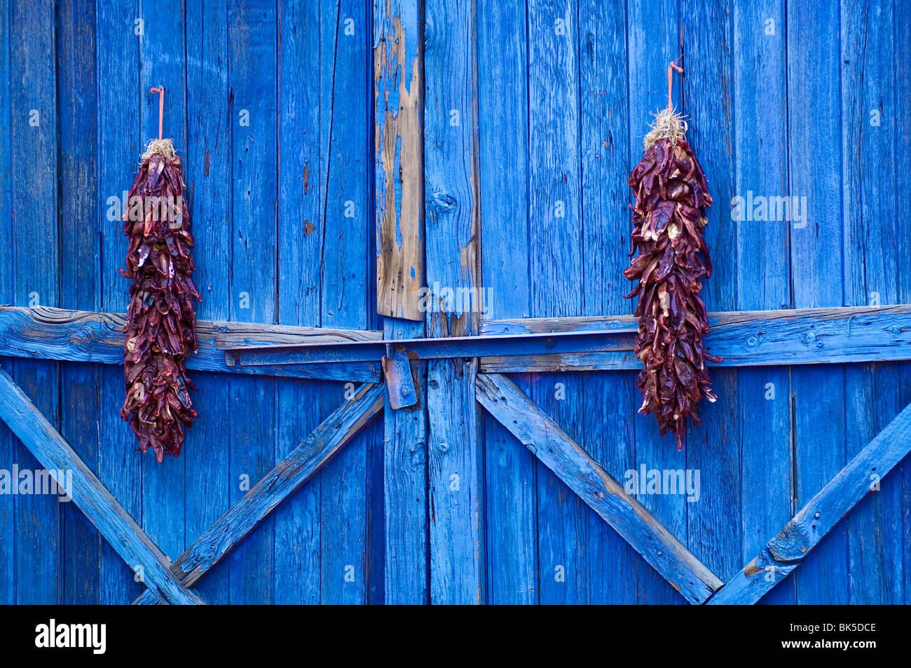 Chilli ristra hanging in Old Town Albuquerque, New Mexico, United States of America, North America Stock Photo