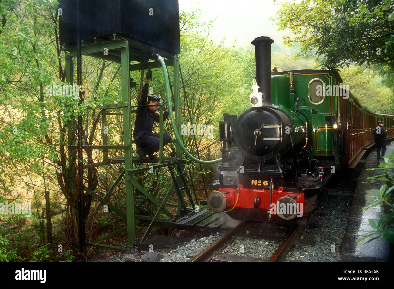 Talyllyn Railway loco No.6 taking on water. Stock Photo