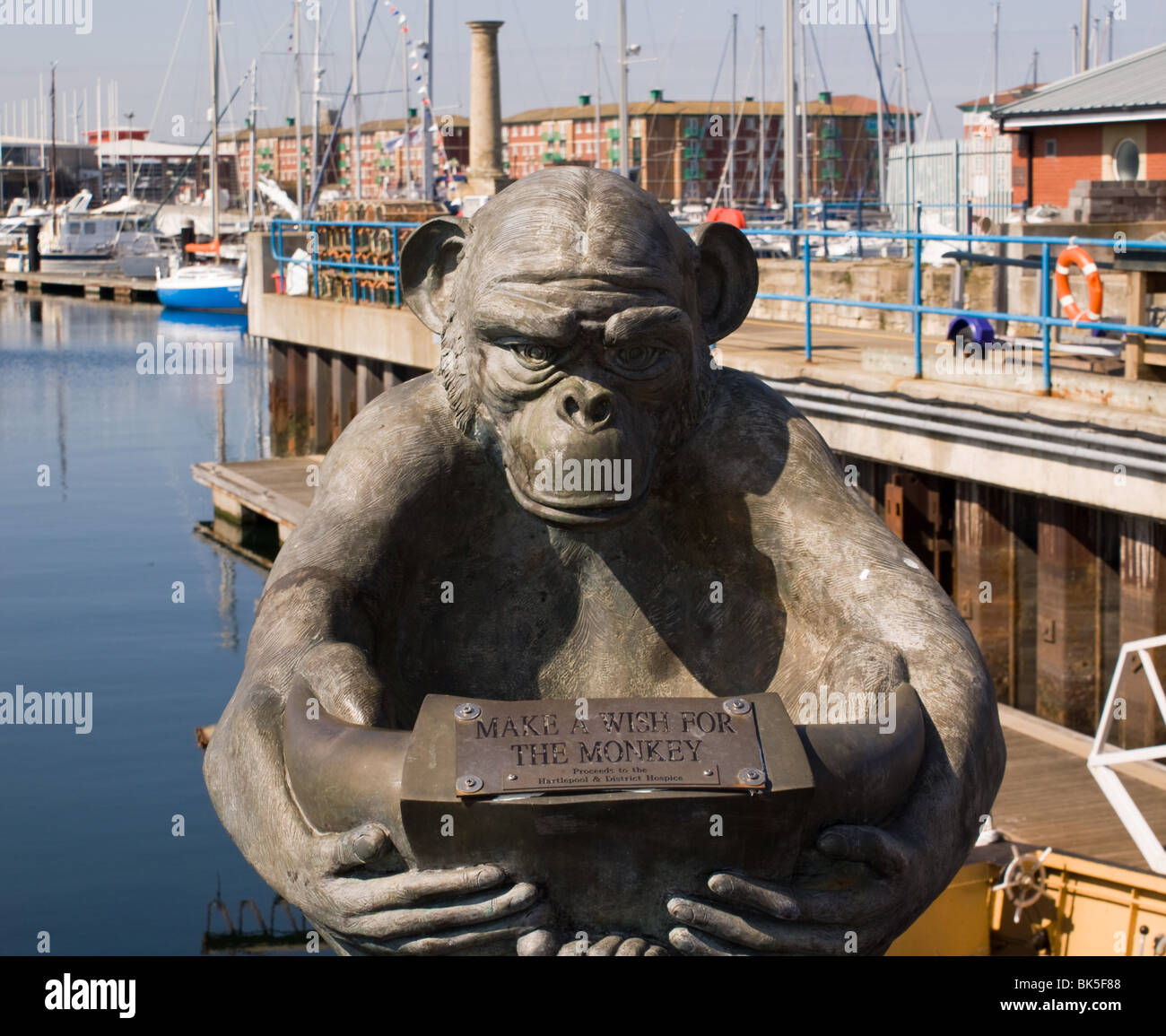 Hartlepool Marina Monkey Statue Collecting for Charity Stock Photo Alamy