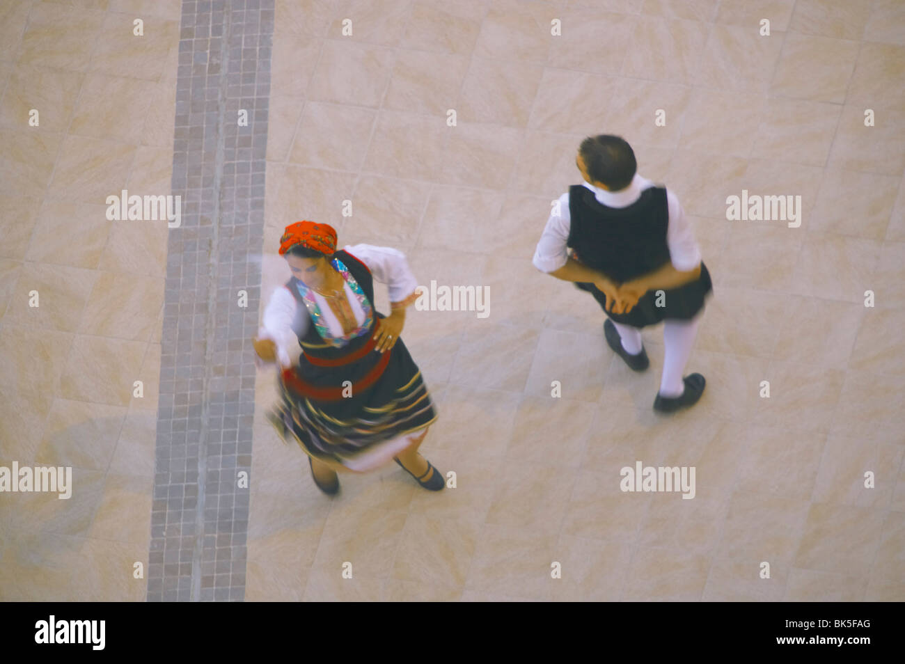 Greek traditional dancing in blurred motion, Greece, Europe Stock Photo