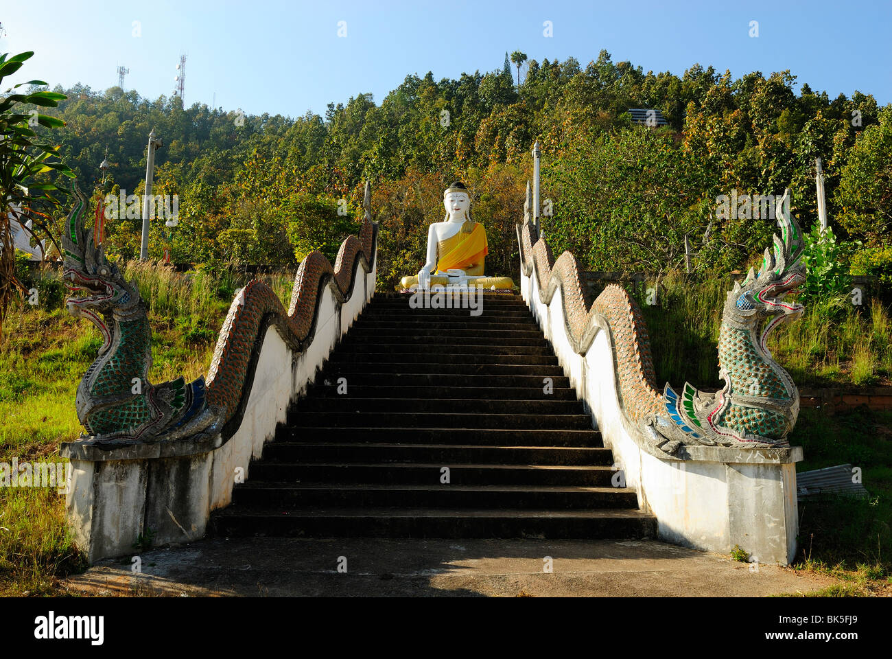 Stairway in Wat Phra Non temple in Mae Hong Son, Thailand, Southeast Asia Stock Photo