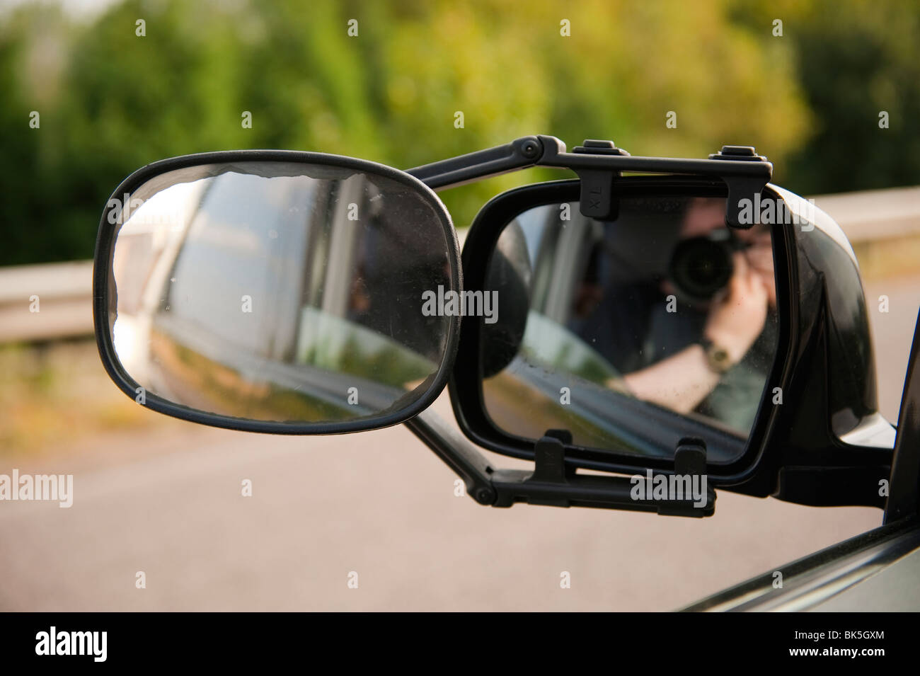 Car wing mirror towing extension mirror Stock Photo Alamy