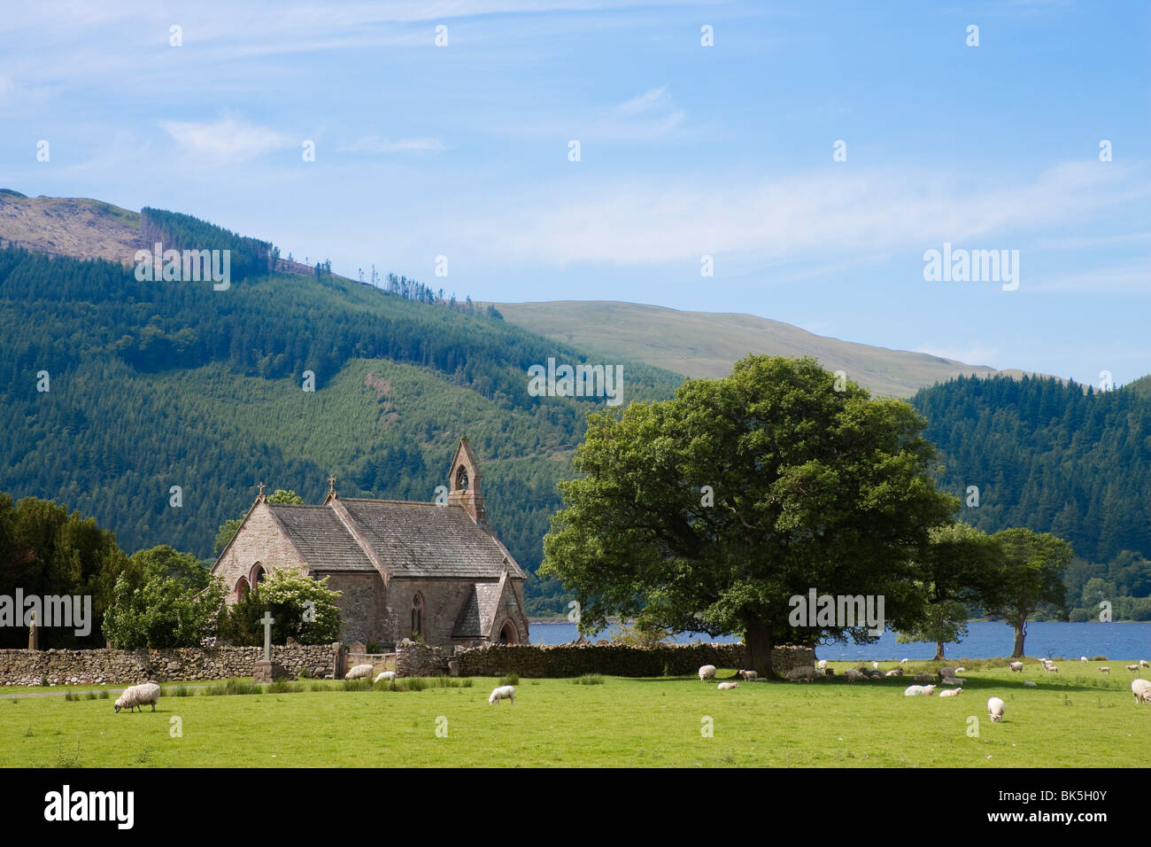 St. Bega's Church by the Lake, Bassenthwaite, Lake District, Cumbria, England, United Kingdom, Europe Stock Photo