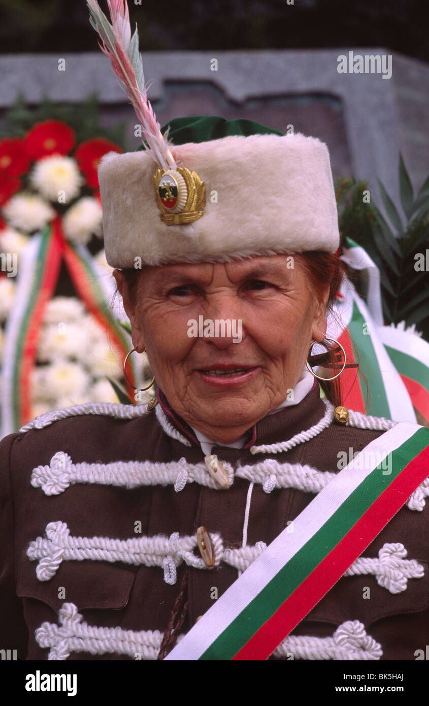 A local dressed up in uniform - sporting a feather - on Bulgarian Independence Day, 22 September 2008, in front of the National Stock Photo