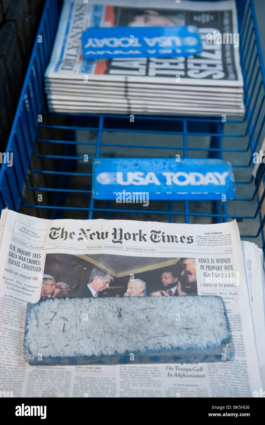 American newspapers on sale in the street Stock Photo