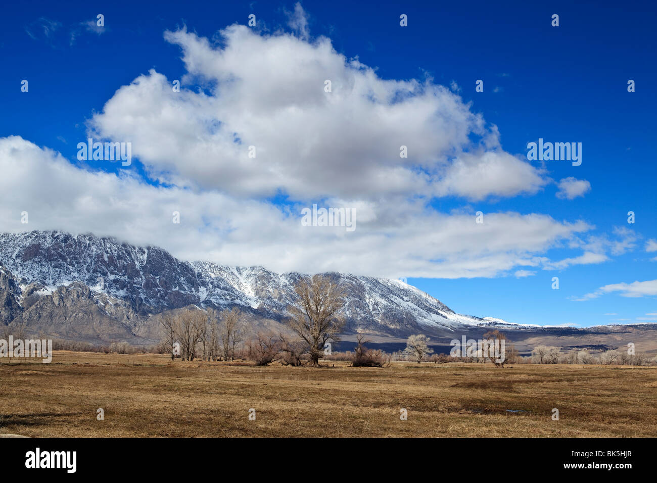 Winter view of Owens Valley with Sierra Nevada Mountains in the distance (California, USA) Stock Photo