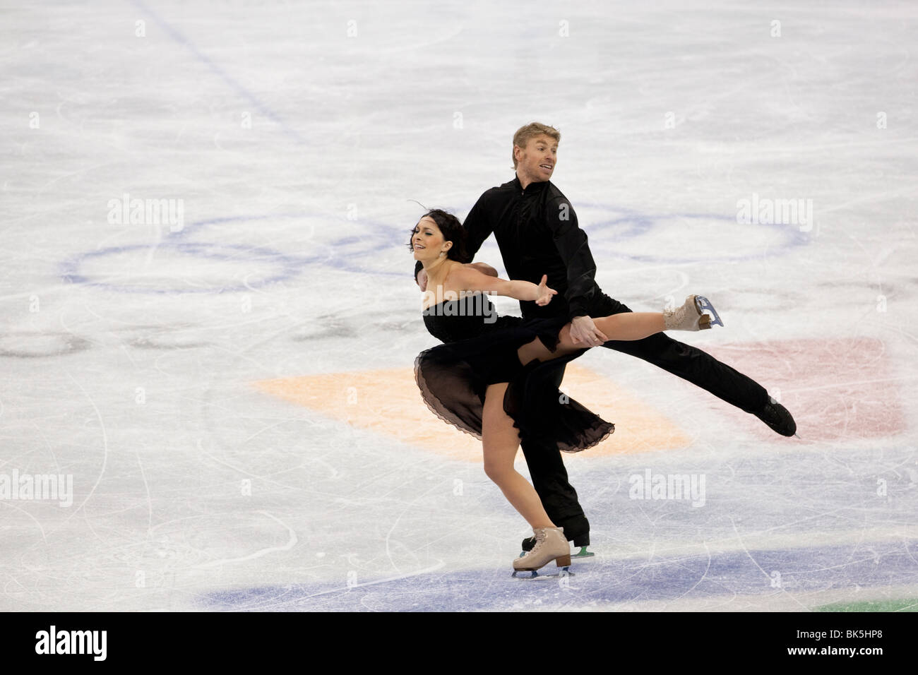 Isabelle Delobel and Olivier Schoenfelder (FRA) competing in the Figure Skating Ice Dance Original Dance at the 2010 Olympics Stock Photo