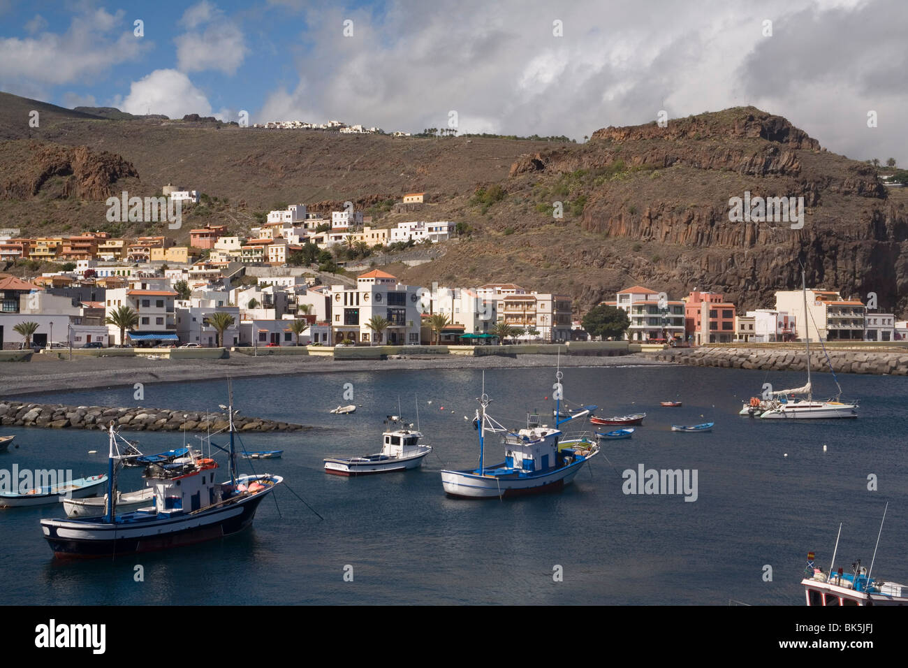 Playa Santiago harbour, La Gomera, Canary Islands, Spain, Atlantic, Europe Stock Photo