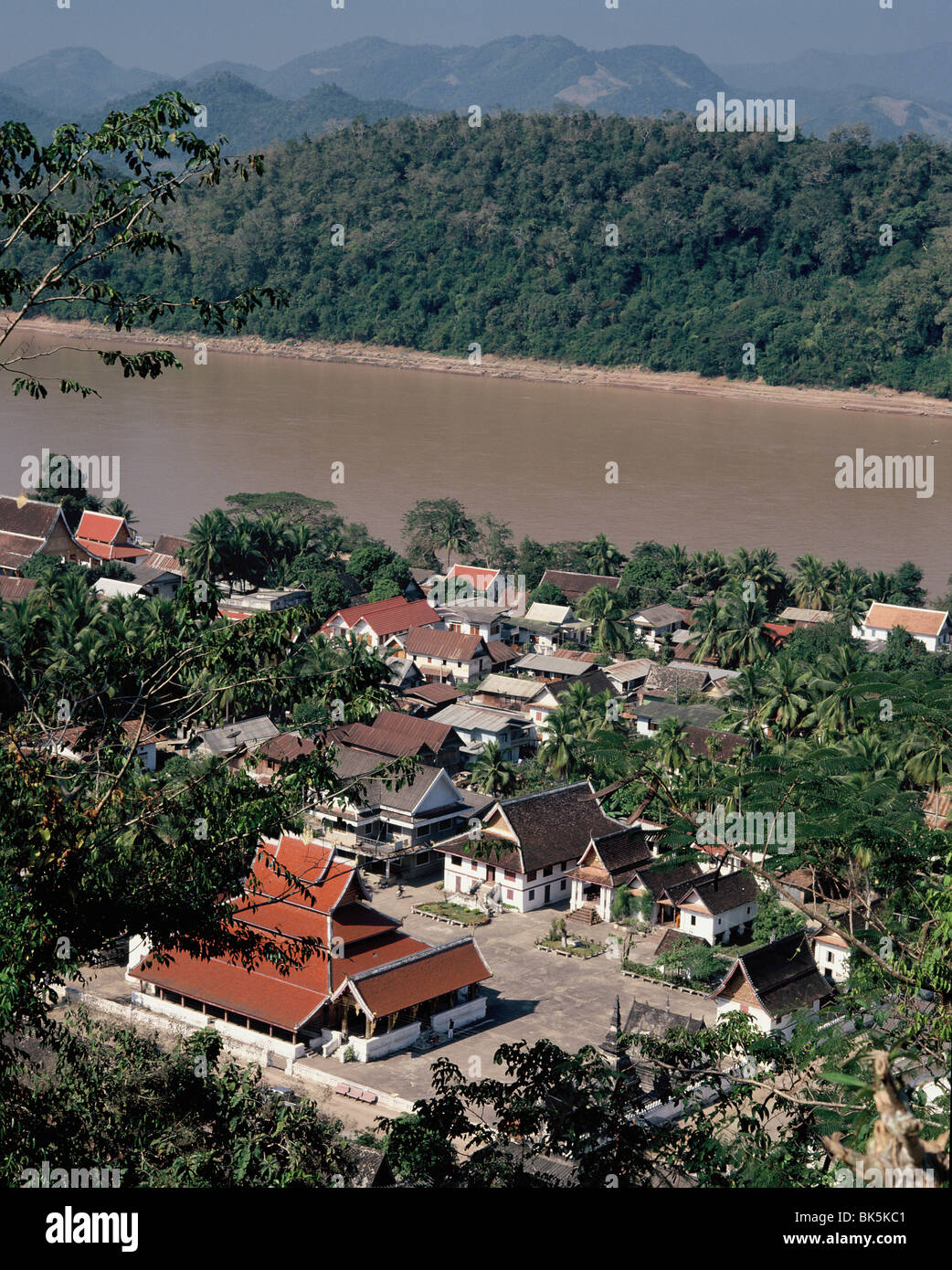 Wat Mai Suwannaphumaham, and Mekong River,  Luang Prabang, Laos, Indochina, Southeast Asia, Asia Stock Photo