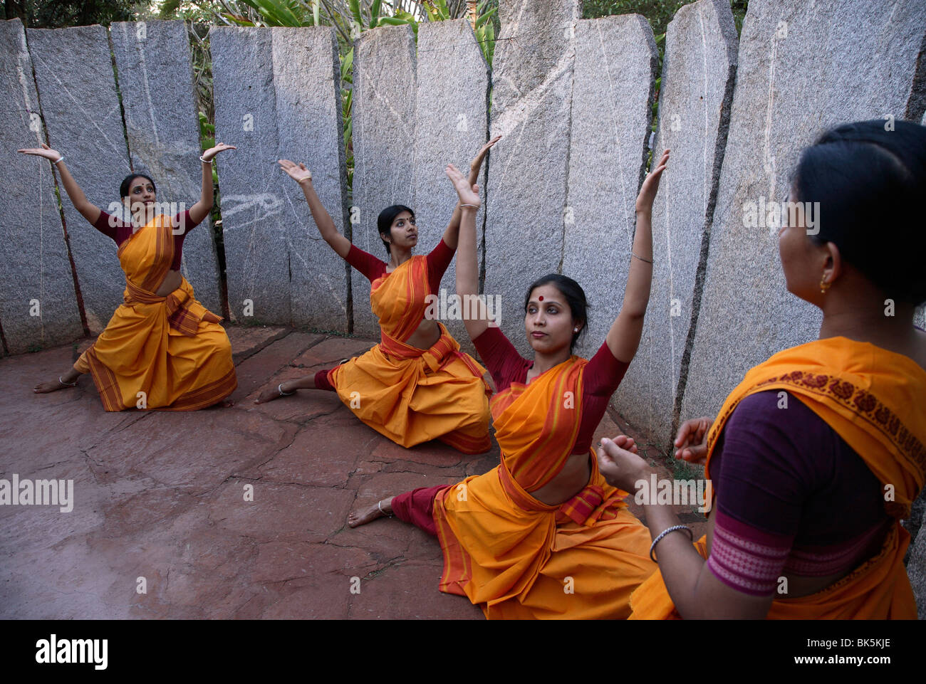 Body conditioning exercise for dancers at Nrityagram, Bangalore, Karnataka, India, Asia Stock Photo