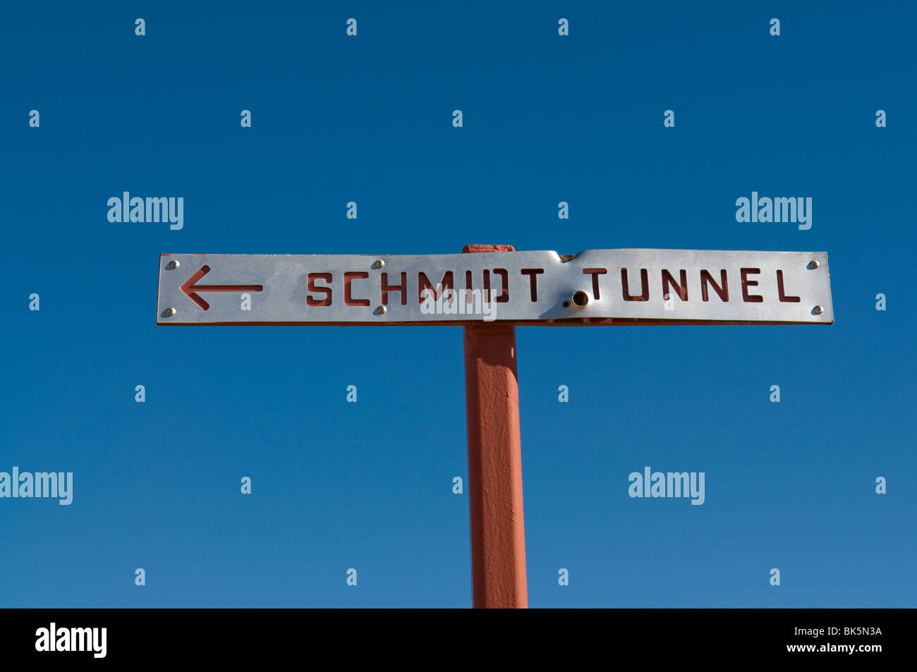 Sign pointing to Schmidt Tunnel Stock Photo