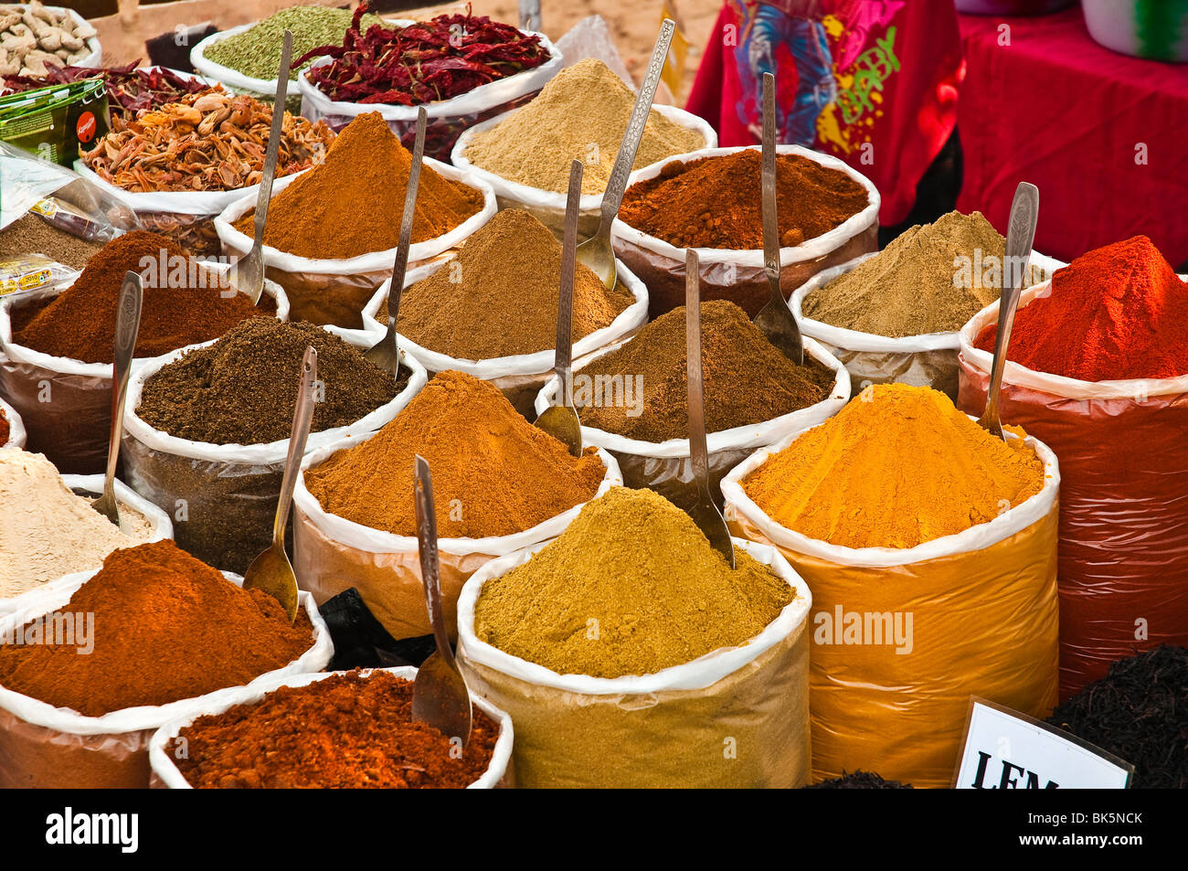 Colourful Indian spices at the Anjuna Flea Market, Goa Stock Photo Alamy