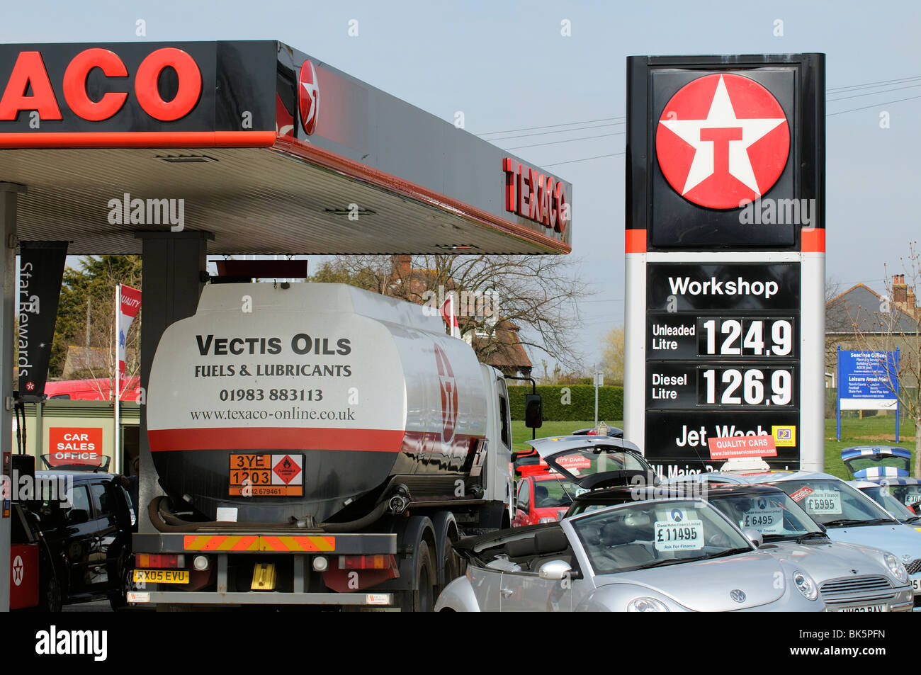 High fuel price sign outside a petrol station in Newport Isle of Wight