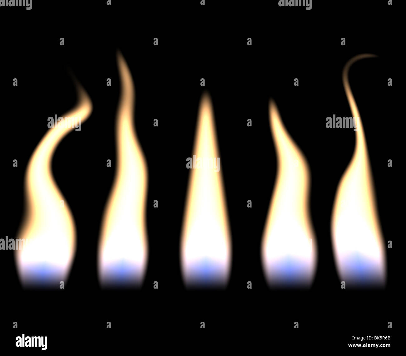 five great candle flames in a row Stock Photo