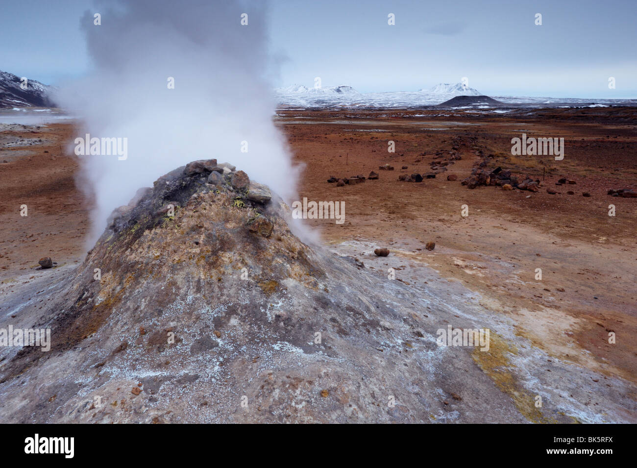 Steam vent at Namaskard geothermal area near Lake Myvatn and Reykjahlid, Iceland Stock Photo