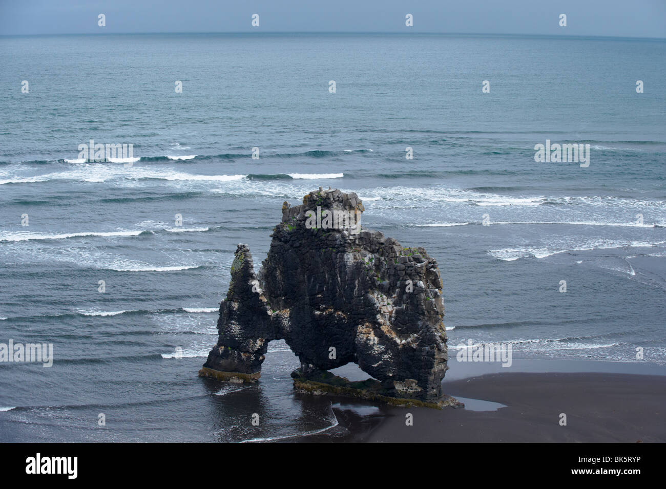 The distinctive sea stack Hvitserkur (White Shirt), Vatsnes Peninsula ...