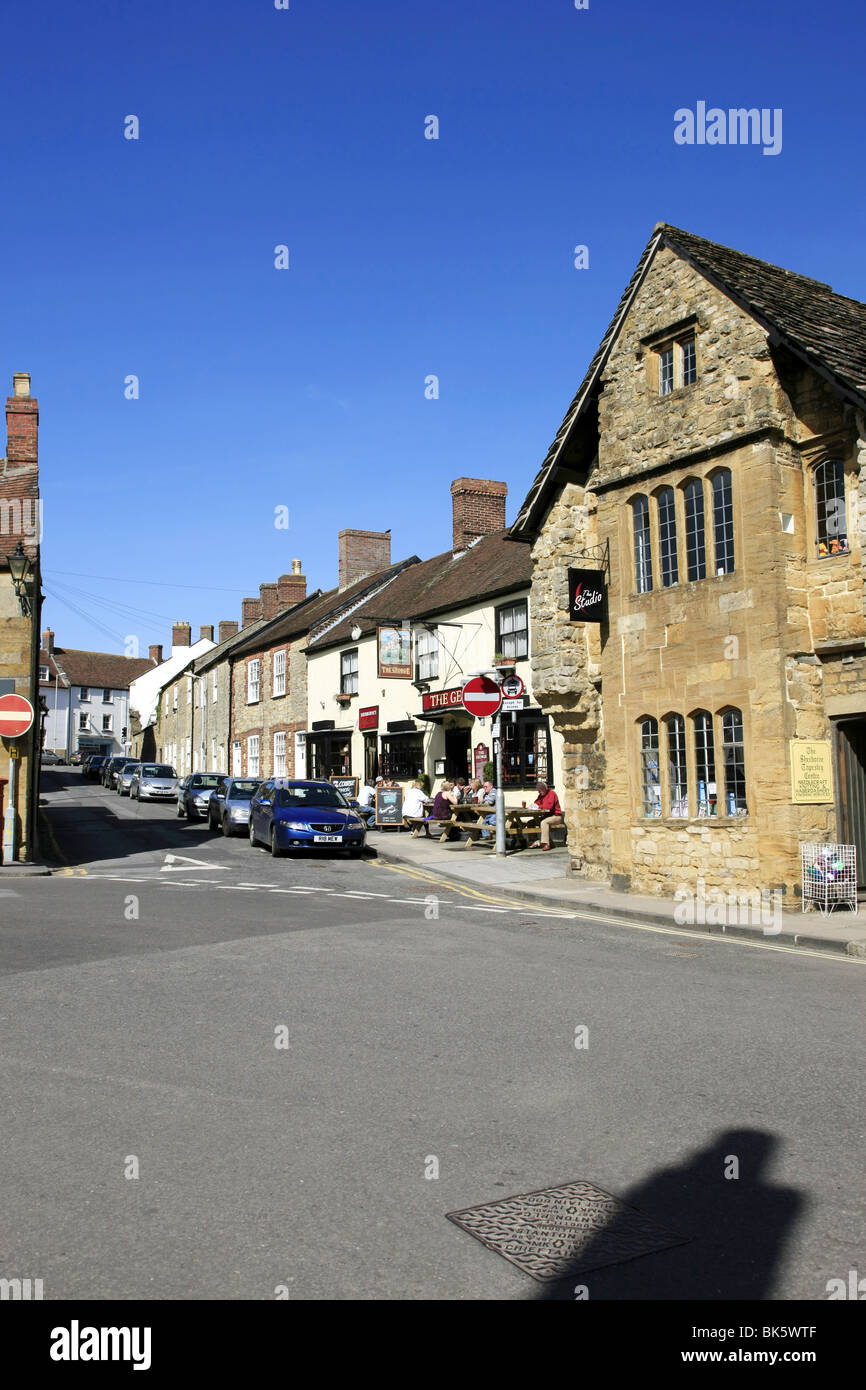 Upper Cheap Street Sherborne Dorset with the Julian Tapestry shop and