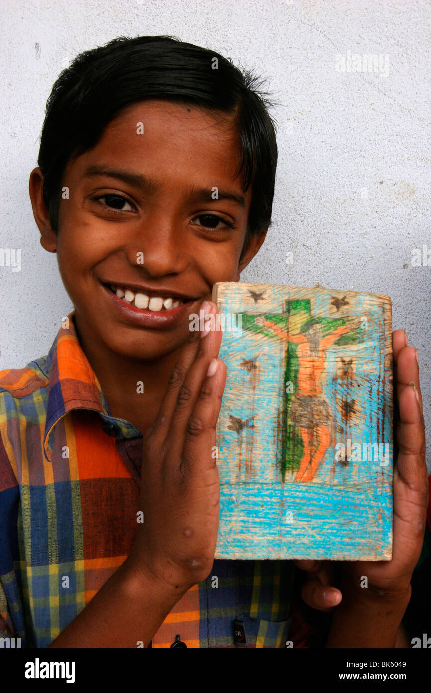 Catholic boy in a center run by the organisation Mass Education, Mathurapur, West Bengal, India, Asia Stock Photo