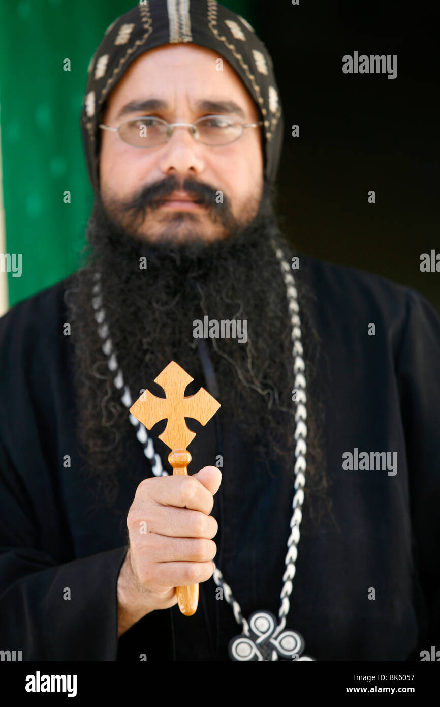 Egyptian Orthodox Coptic priest, Jerusalem, Israel, Middle East Stock Photo
