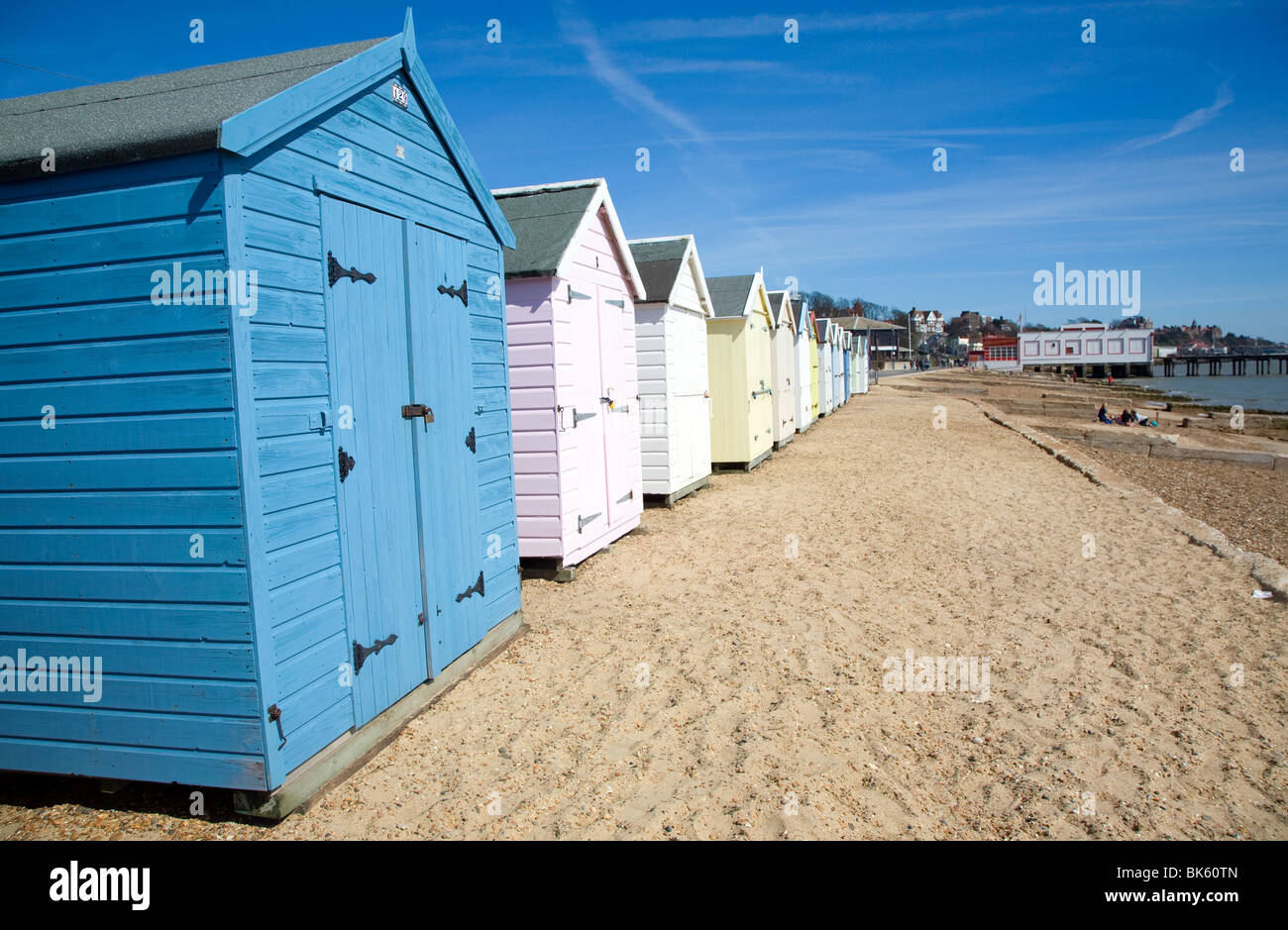 Seaside beach huts Felixstowe Suffolk Stock Photo Alamy