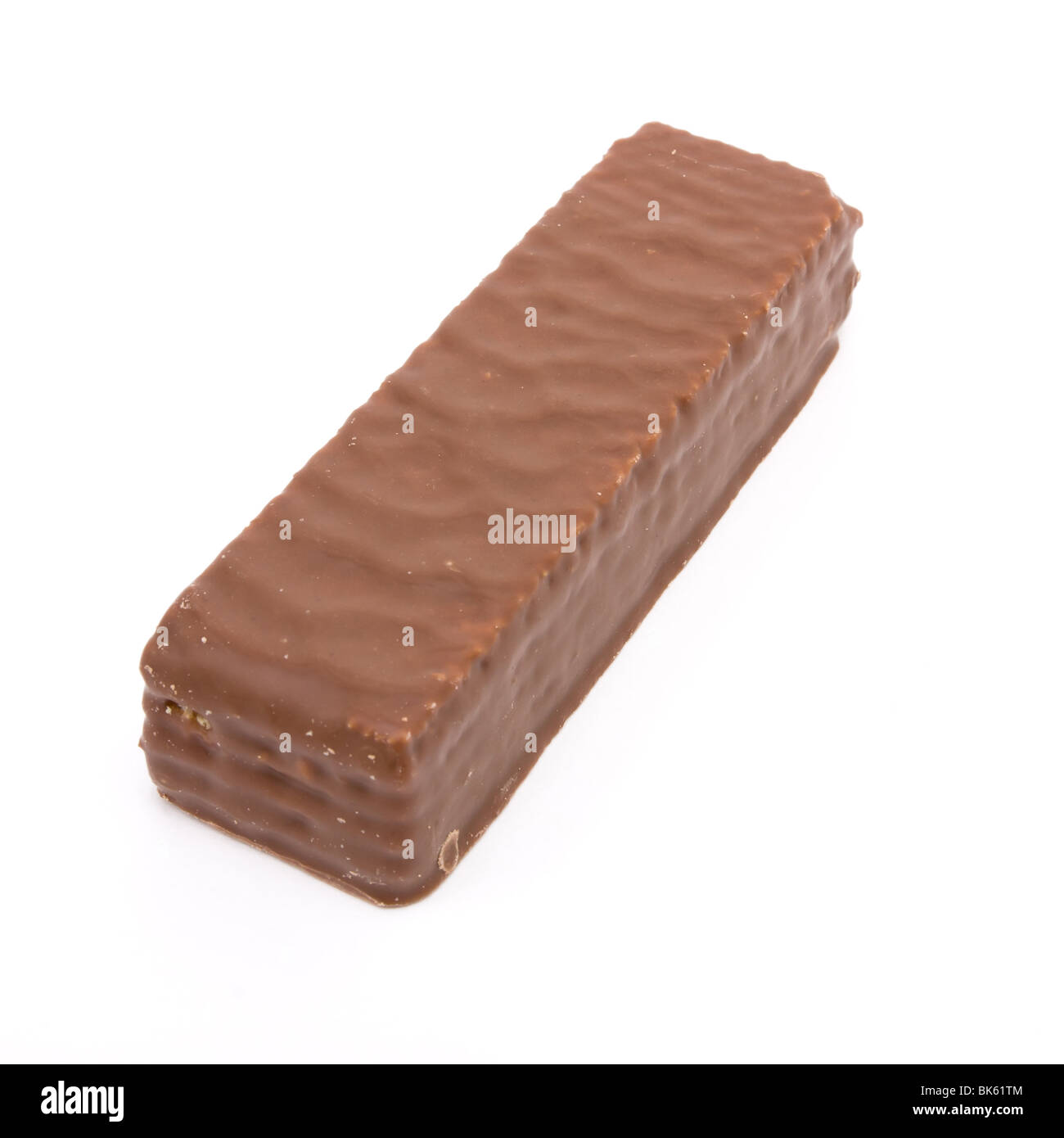 Chocolate covered Wafer biscuit isolated against white background. Stock Photo